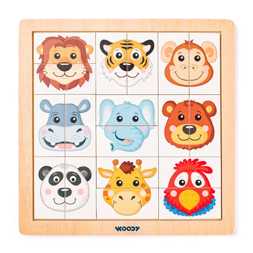 Montessori-Safari Holzpuzzle mit Tierköpfen - Woodyland