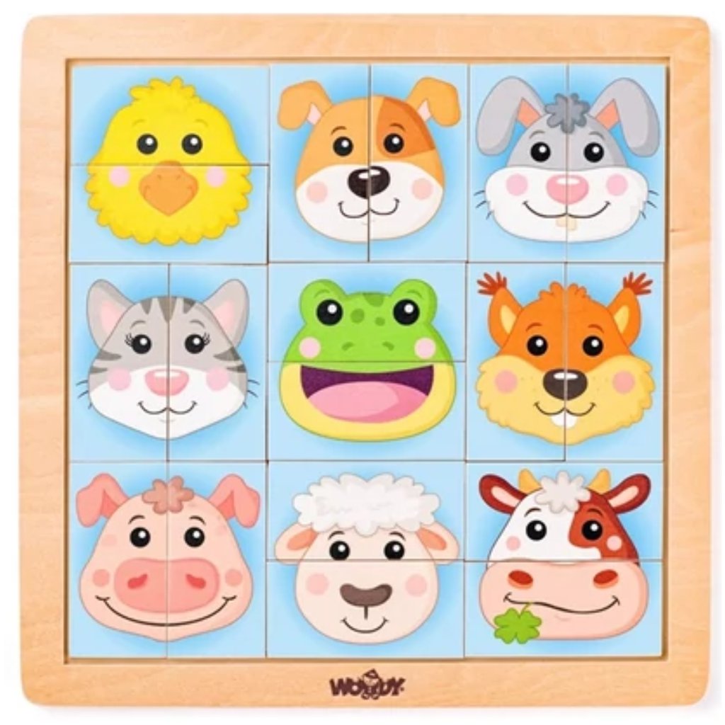 Montessori Tierkopf-Holzpuzzle - Woodyland