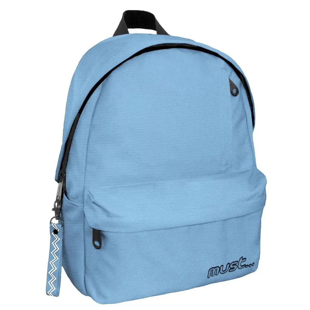 Must: Abgerundeter hellblauer vierfach unterteilter Schulranzen, Rucksack 32x17x42cm