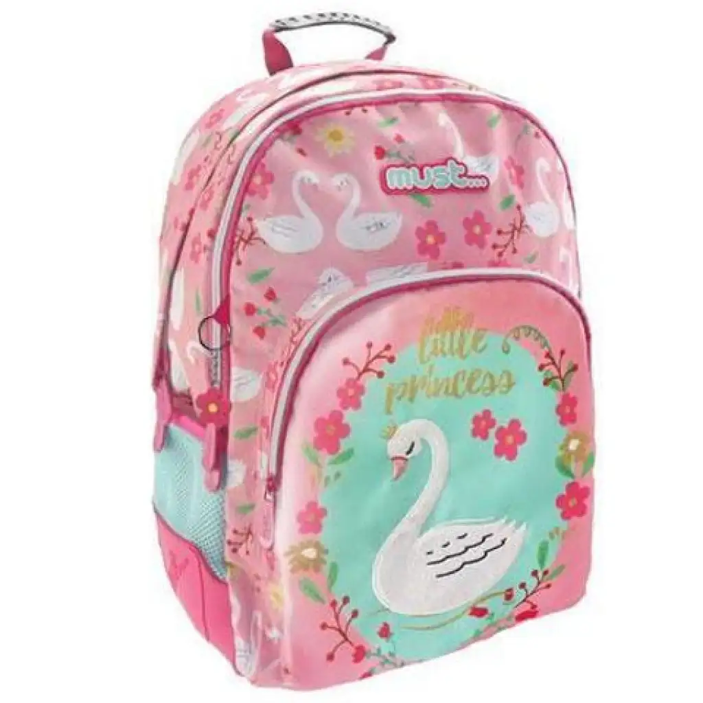 Must: Dreifächeriger Schwan-Schulranzen, Rucksack 33x16x45cm