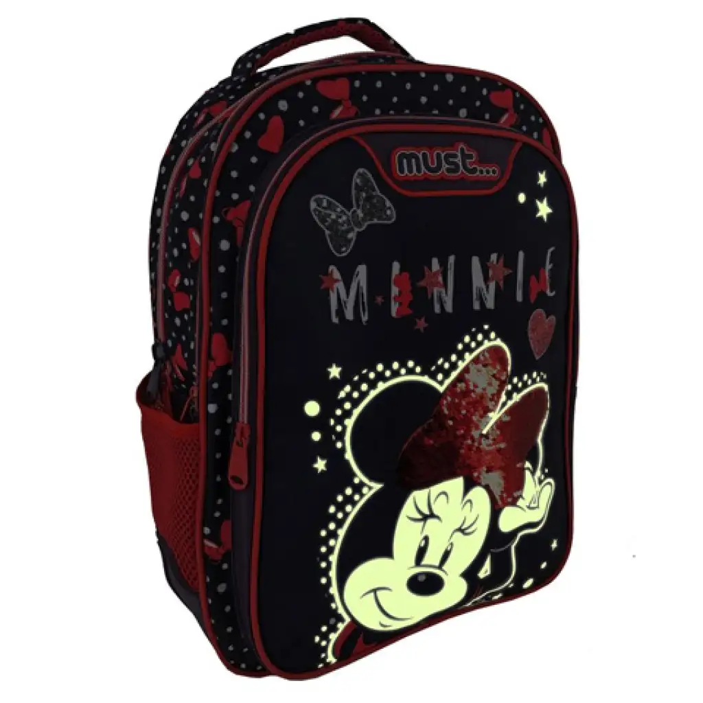 Must: Dunkelblau-roter Minnie Maus Schulranzen, Rucksack 32x18x43cm kép 3