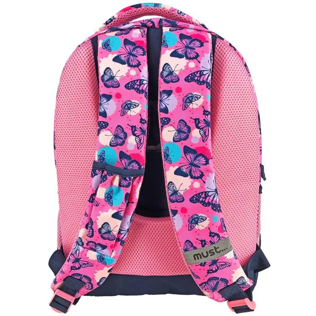 Must: Schultasche mit Schmetterlingsmuster, Rucksack mit drei Fächern 32x18x43cm kép 2