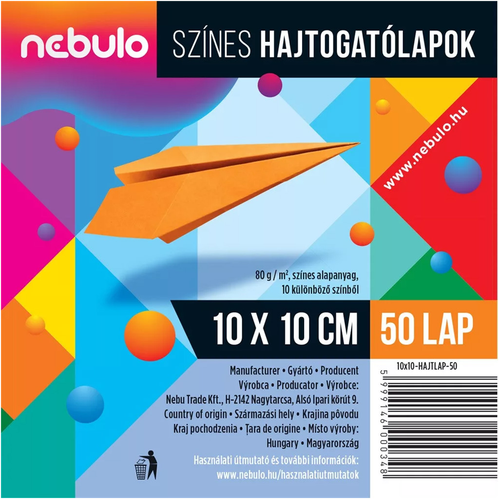 Nebulo: Farbige Faltblätter, 50 Blatt, 10x10 cm, 80g
