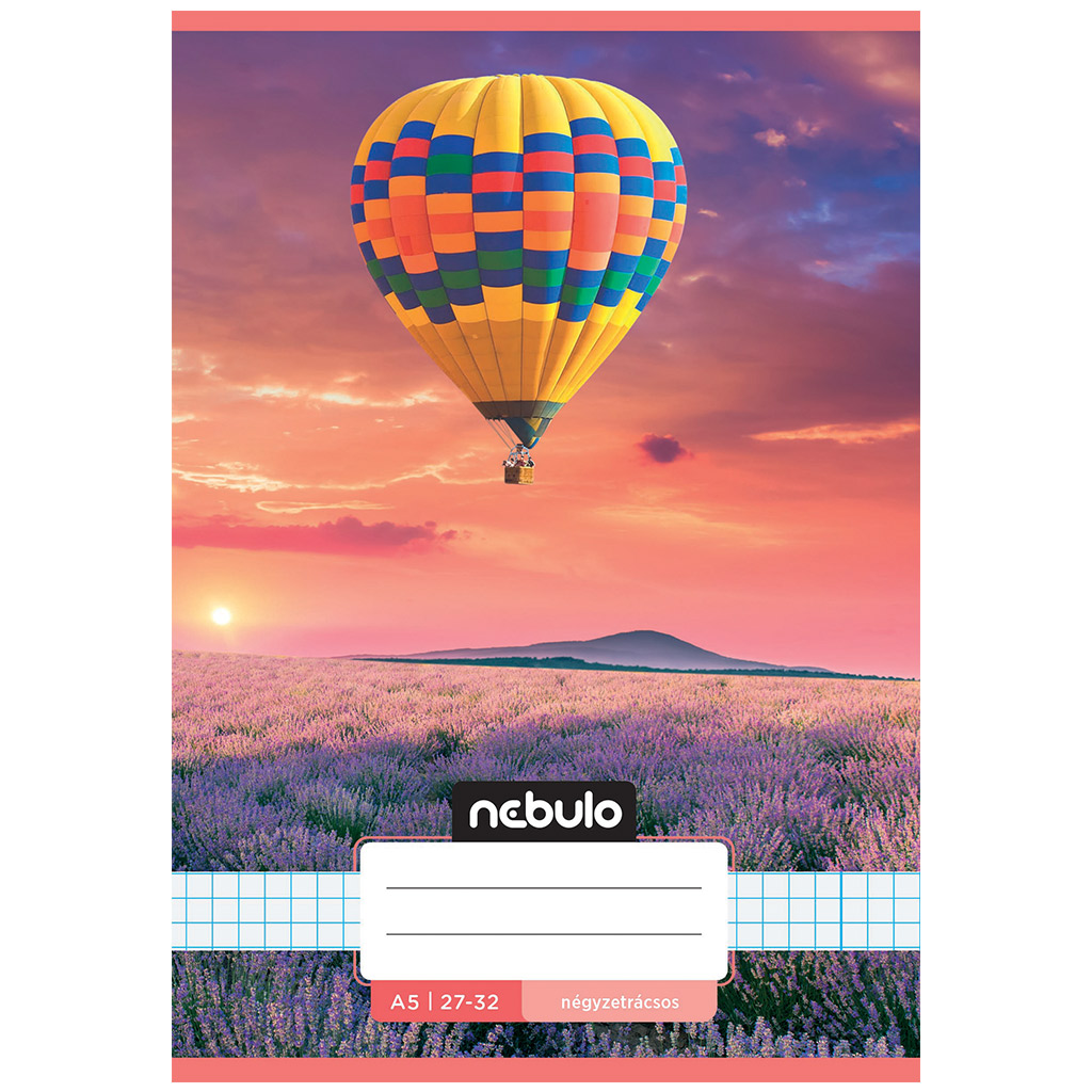 Nebulo: Gehefteter Heißluftballon über Lavendelfeldern gemustertes kariertes Heft 27-32 A/5