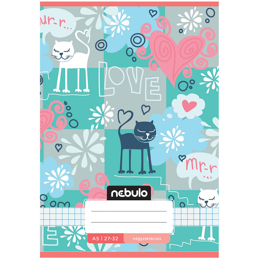 Nebulo: Geheftetes kariertes Heft im Format A5, mit süßem Mirr-Murr Kätzchen-Muster, 27-32 Blatt