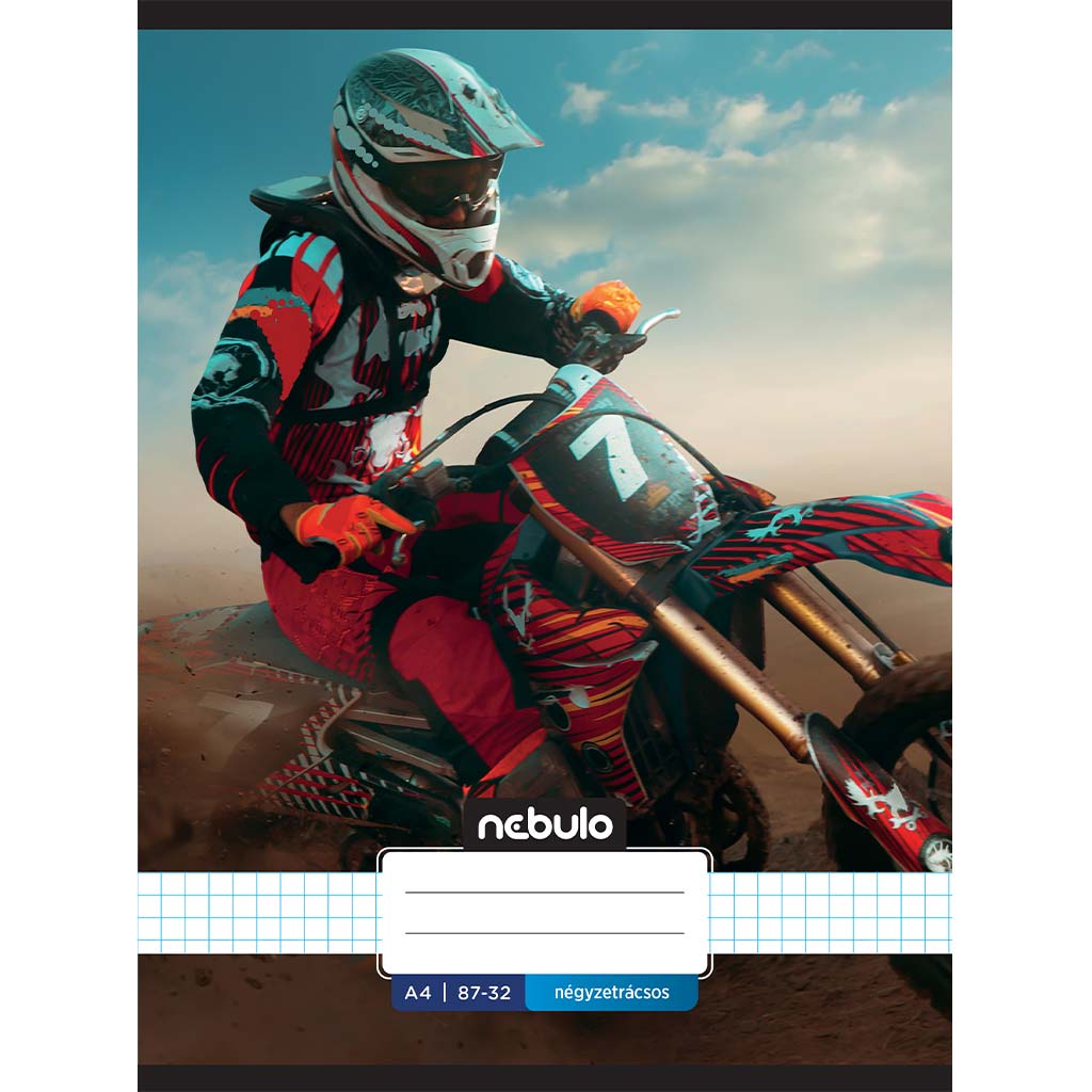 Nebulo: Geheftetes kariertes Heft mit Motocross-Muster 87-32 A/4