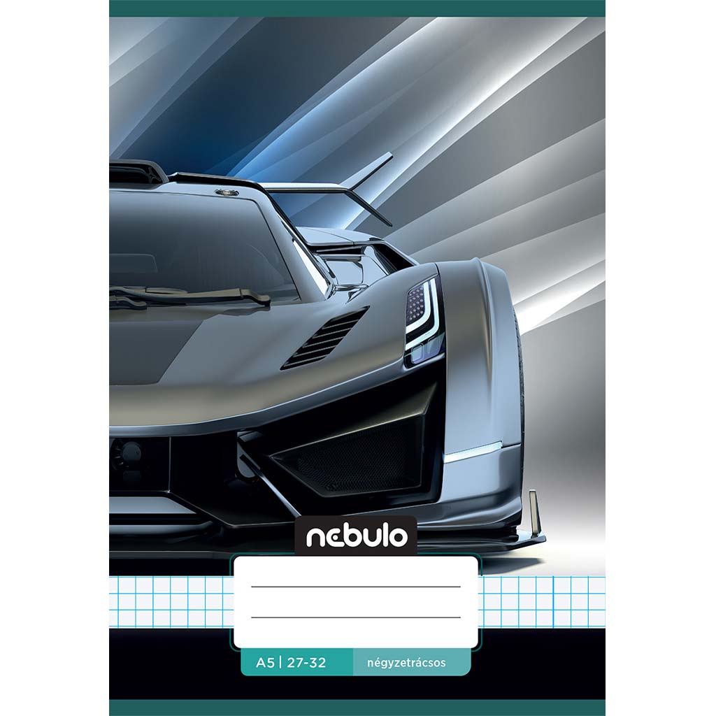 Nebulo: Geheftetes kariertes Heft mit Sportwagen-Muster 27-32 A/5