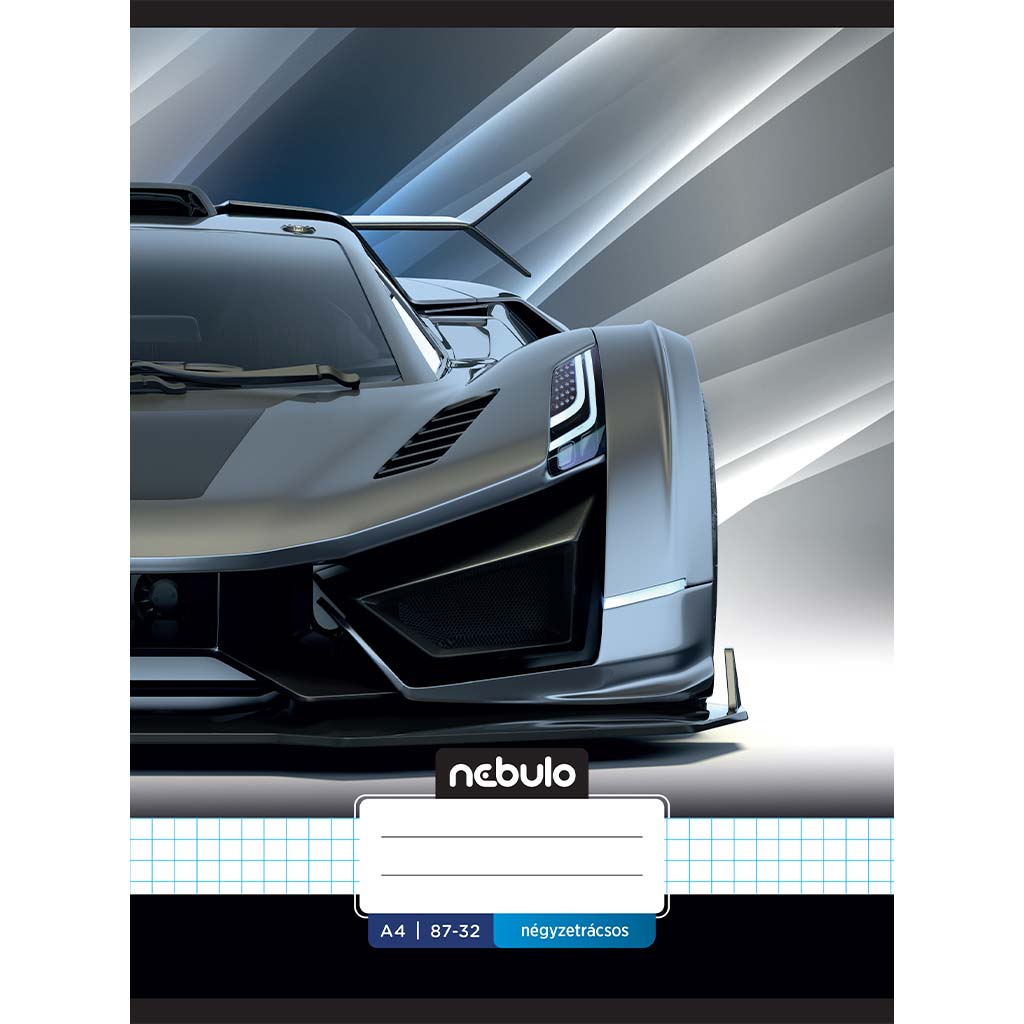 Nebulo: Geheftetes kariertes Heft mit Sportwagenmuster 87-32 A/4