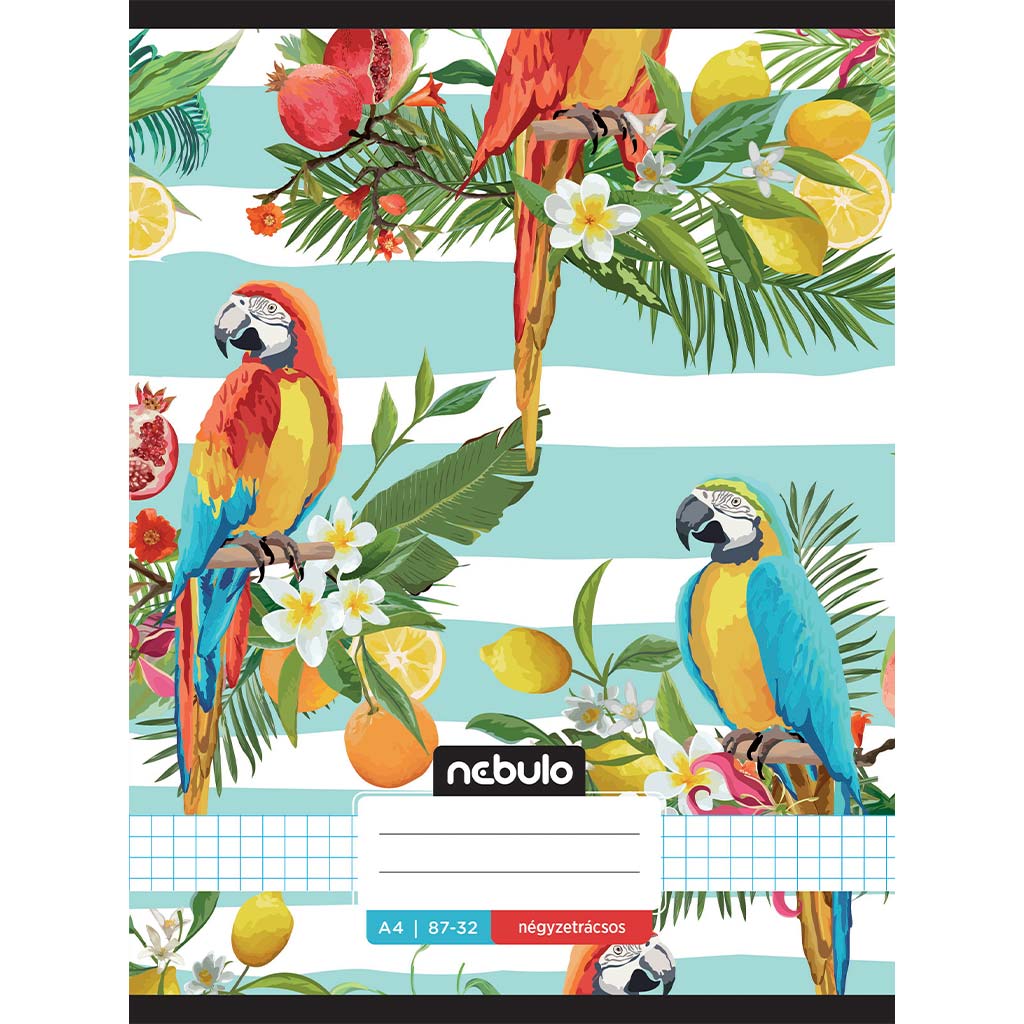 Nebulo: Geheftetes kariertes Heft mit gestreiftem Papageienmuster 87-32 A/4