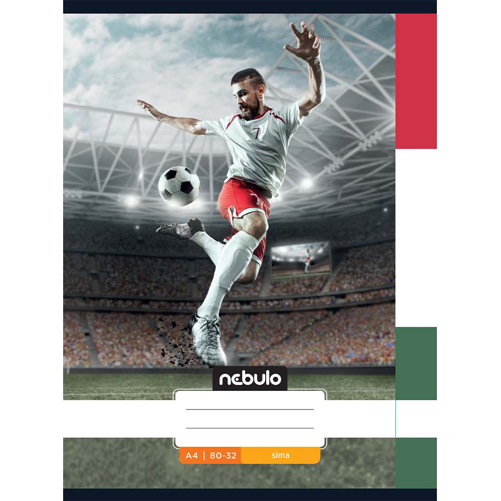 Nebulo: Geheftetes, liniertes Fußballheft mit ungarischem Muster, 80-32, A/4