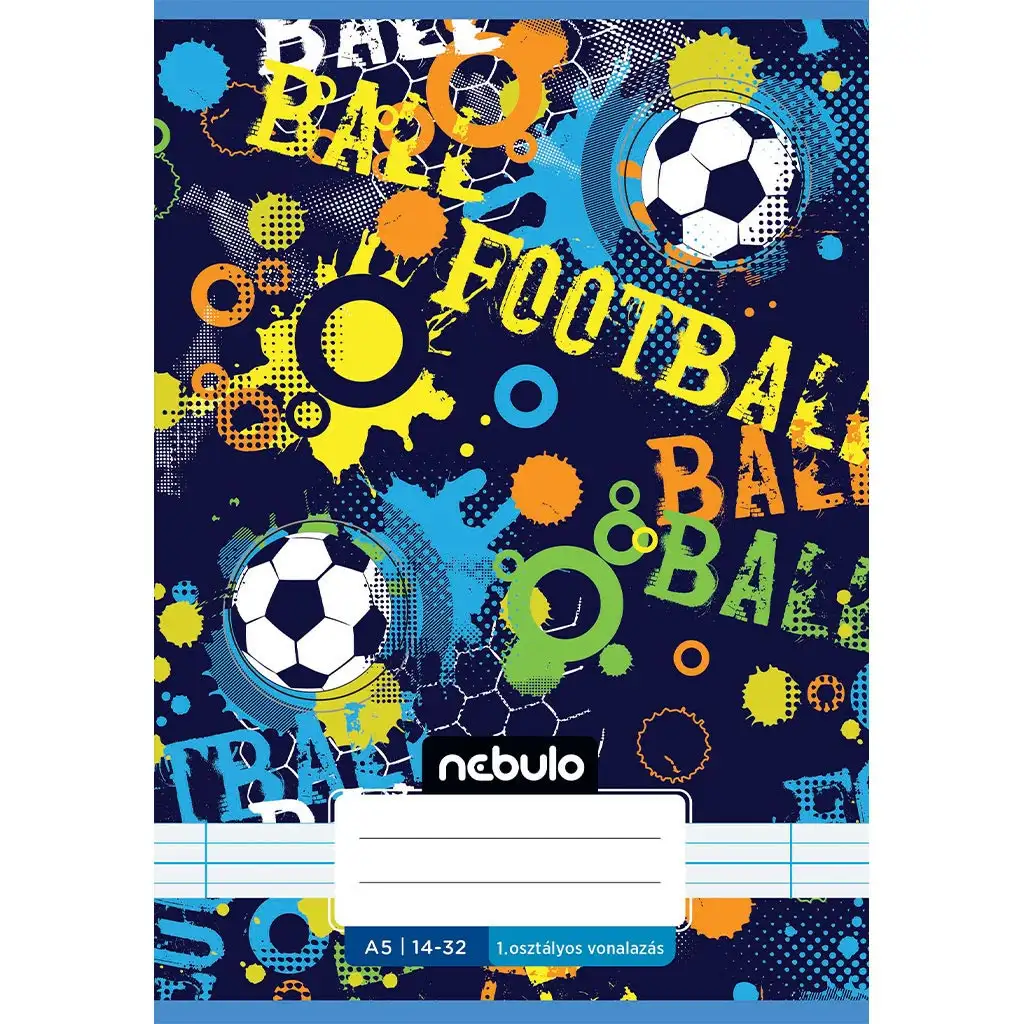 Nebulo: Geheftetes liniertes Heft für die 1. Klasse A5 14-32 Cooles Design - Fußballmuster