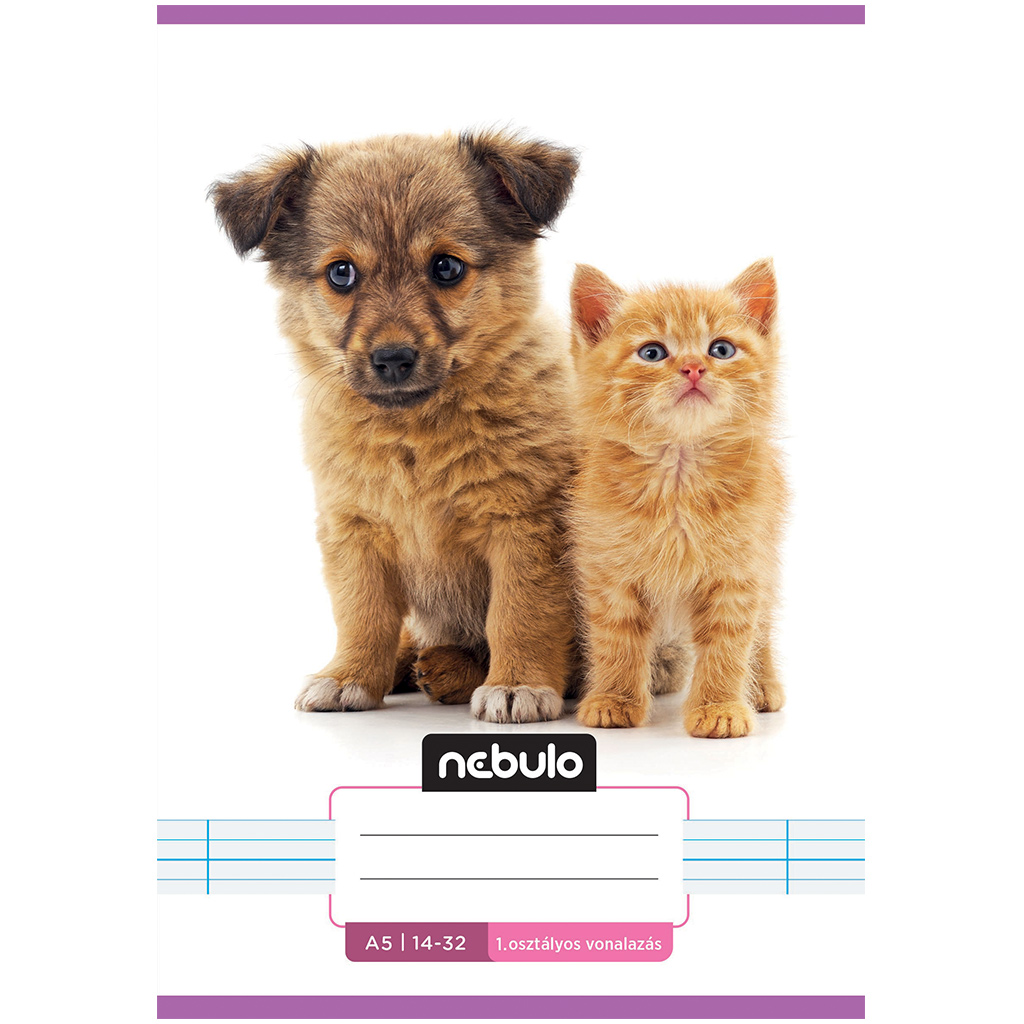 Nebulo: Geheftetes liniertes Heft für die 1. Klasse mit Hunde- und Katzenmotiv, 14-32, A/5