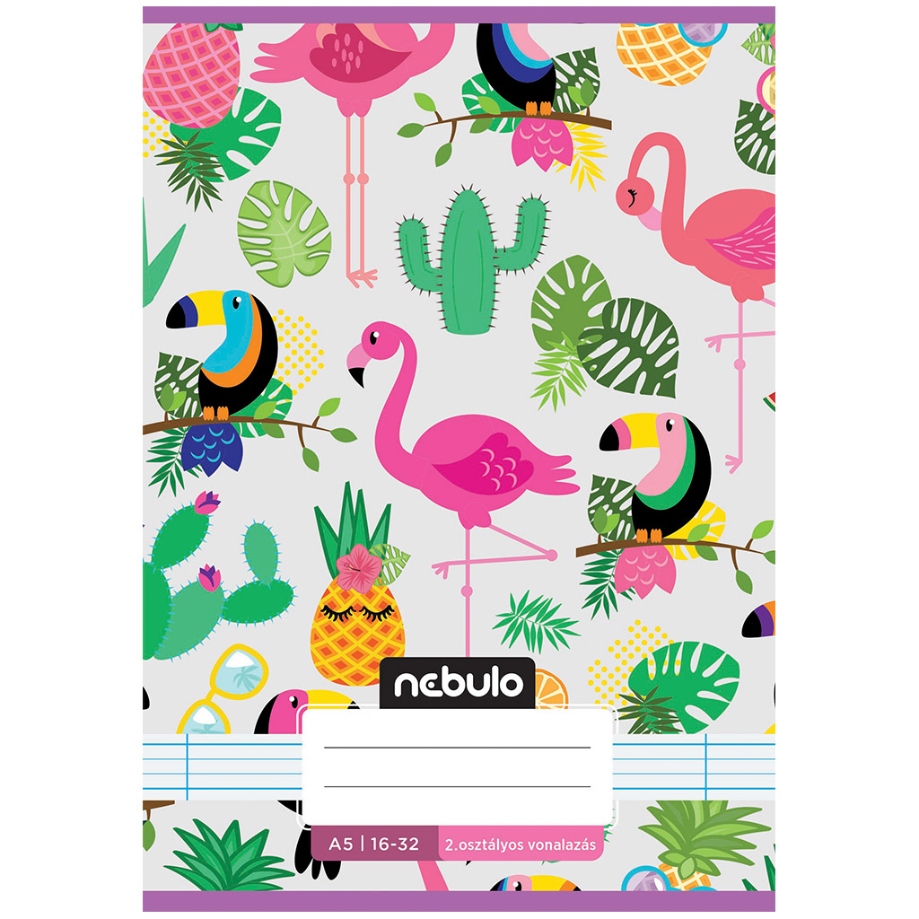 Nebulo: Geheftetes liniertes Heft für die 2. Klasse mit Tukan-Muster, 16-32 Blatt, A5