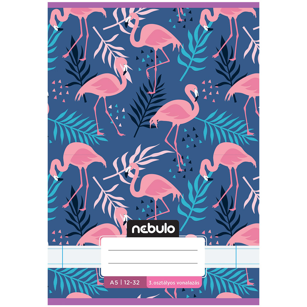 Nebulo: Geheftetes liniertes Heft für die 3. Klasse mit Flamingo-Muster, 12-32 A/5