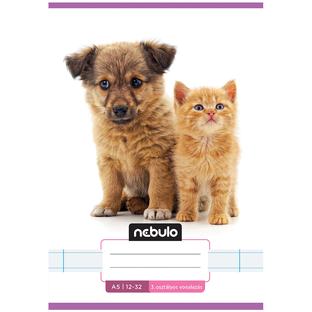 Nebulo: Geheftetes liniertes Heft für die 3. Klasse mit Hunde- und Katzenmotiv, 12-32 A/5