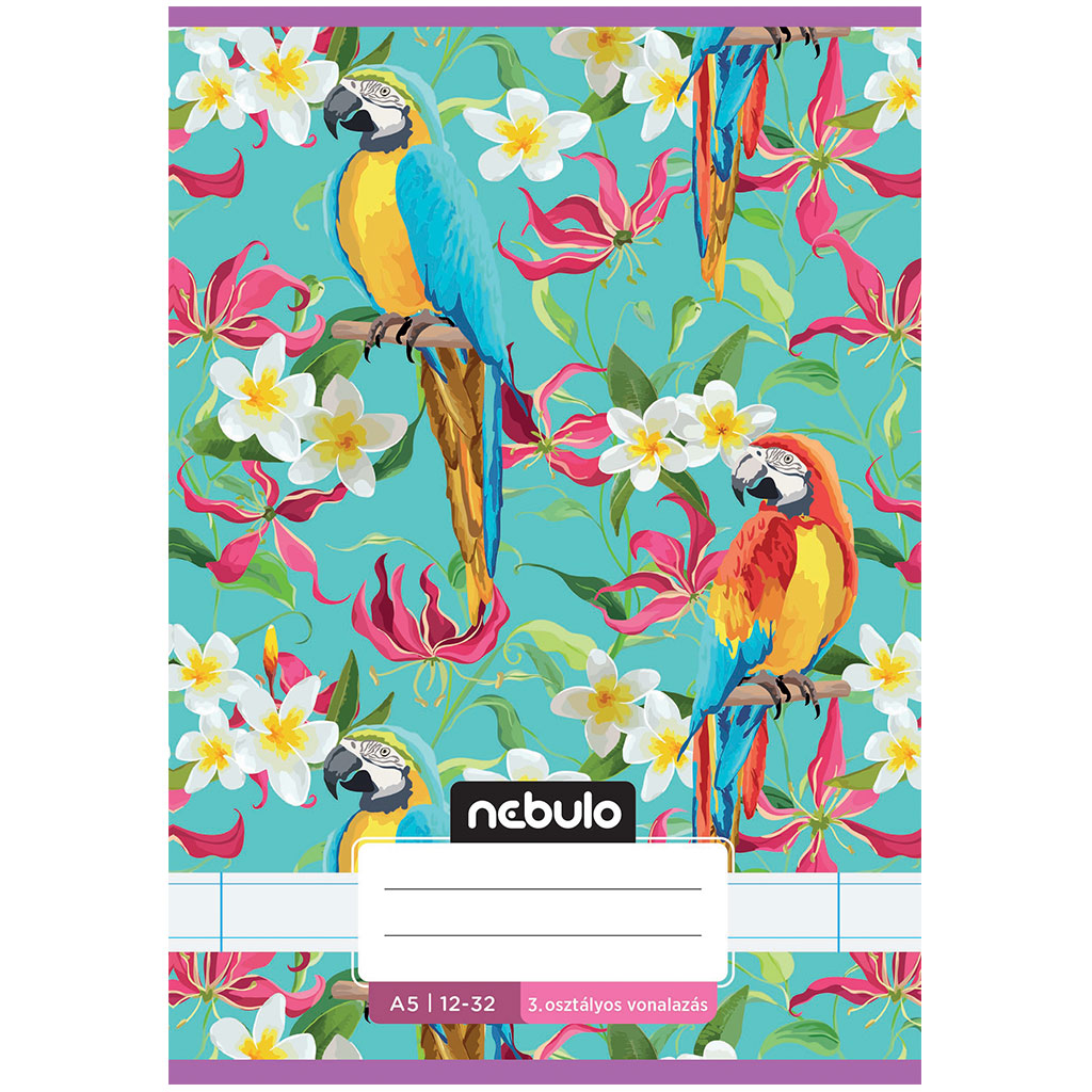 Nebulo: Geheftetes liniertes Heft für die 3. Klasse mit Papageienmuster 12-32 A/5