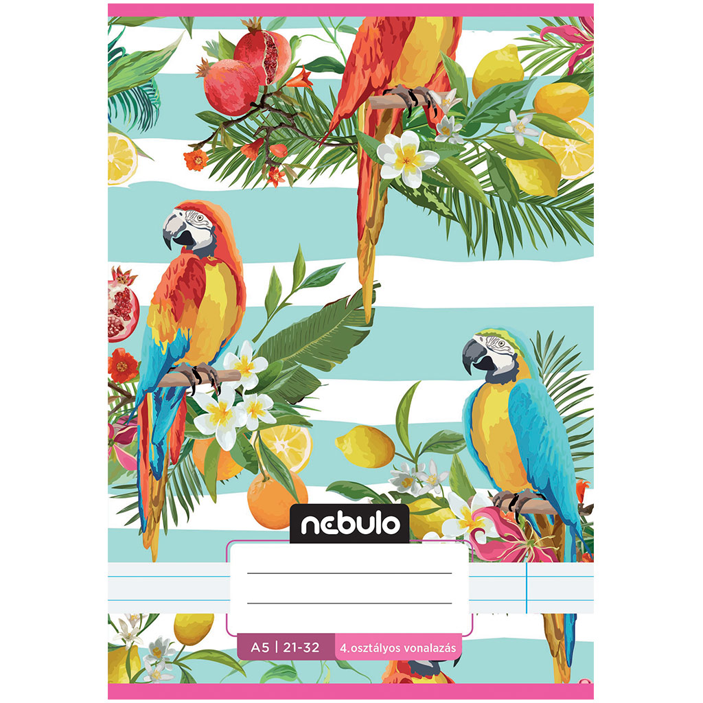 Nebulo: Geheftetes liniertes Heft für die 4. Klasse mit Papageienmuster 21-32 A/5