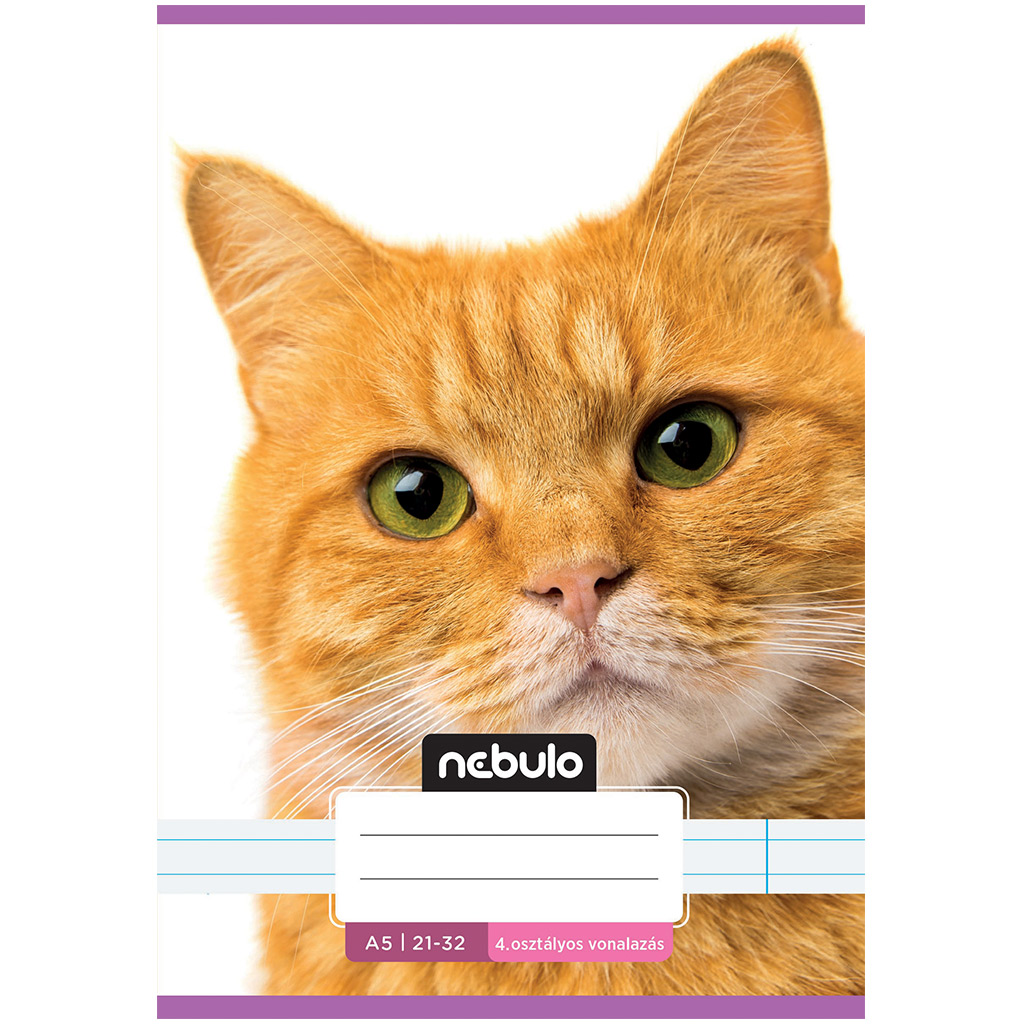 Nebulo: Geheftetes liniertes Heft für die 4. Klasse mit rotem Katzenmuster, 21-32, A/5