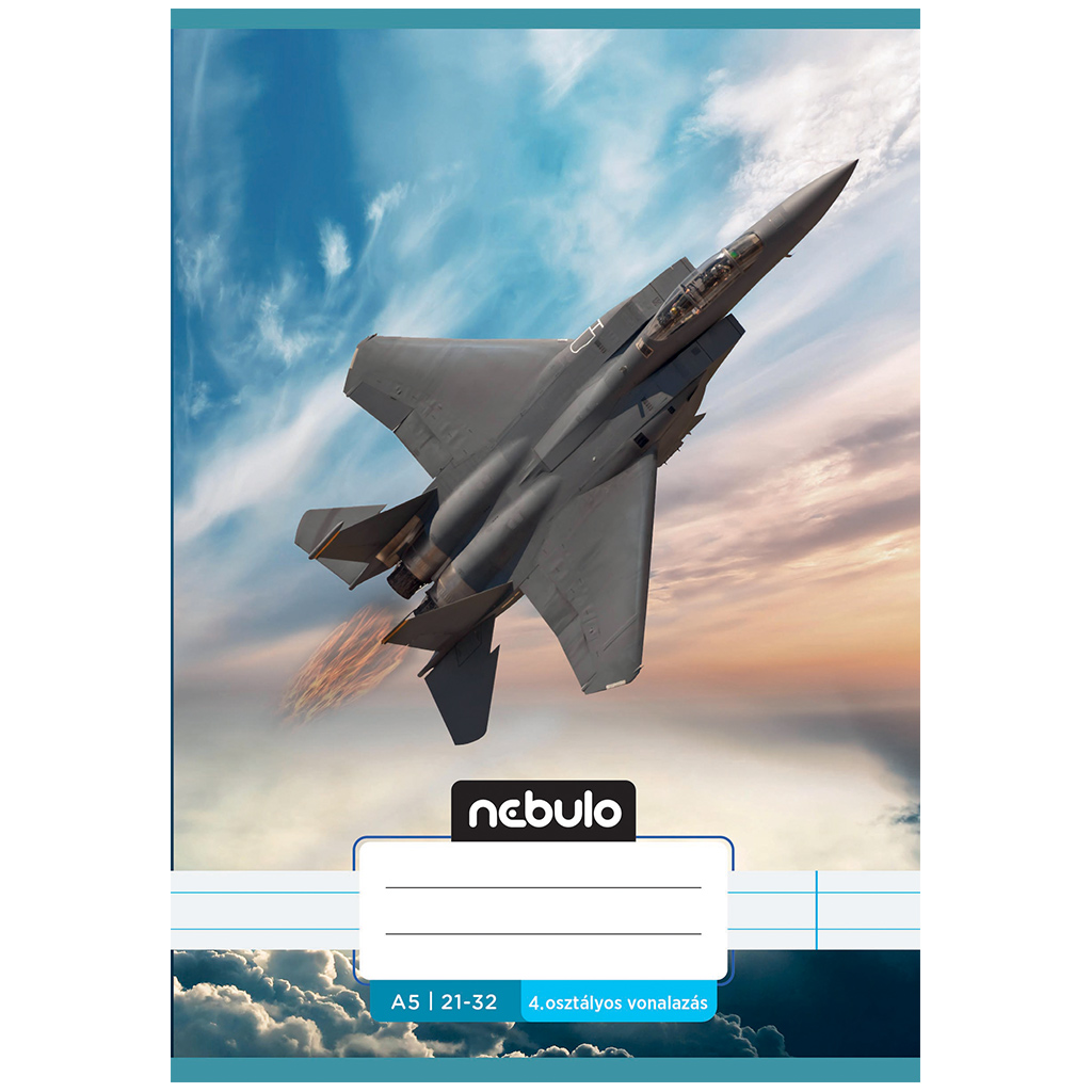 Nebulo: Geheftetes liniertes Heft mit Jagdflugzeug-Muster für die 4. Klasse, 21-32 A/5