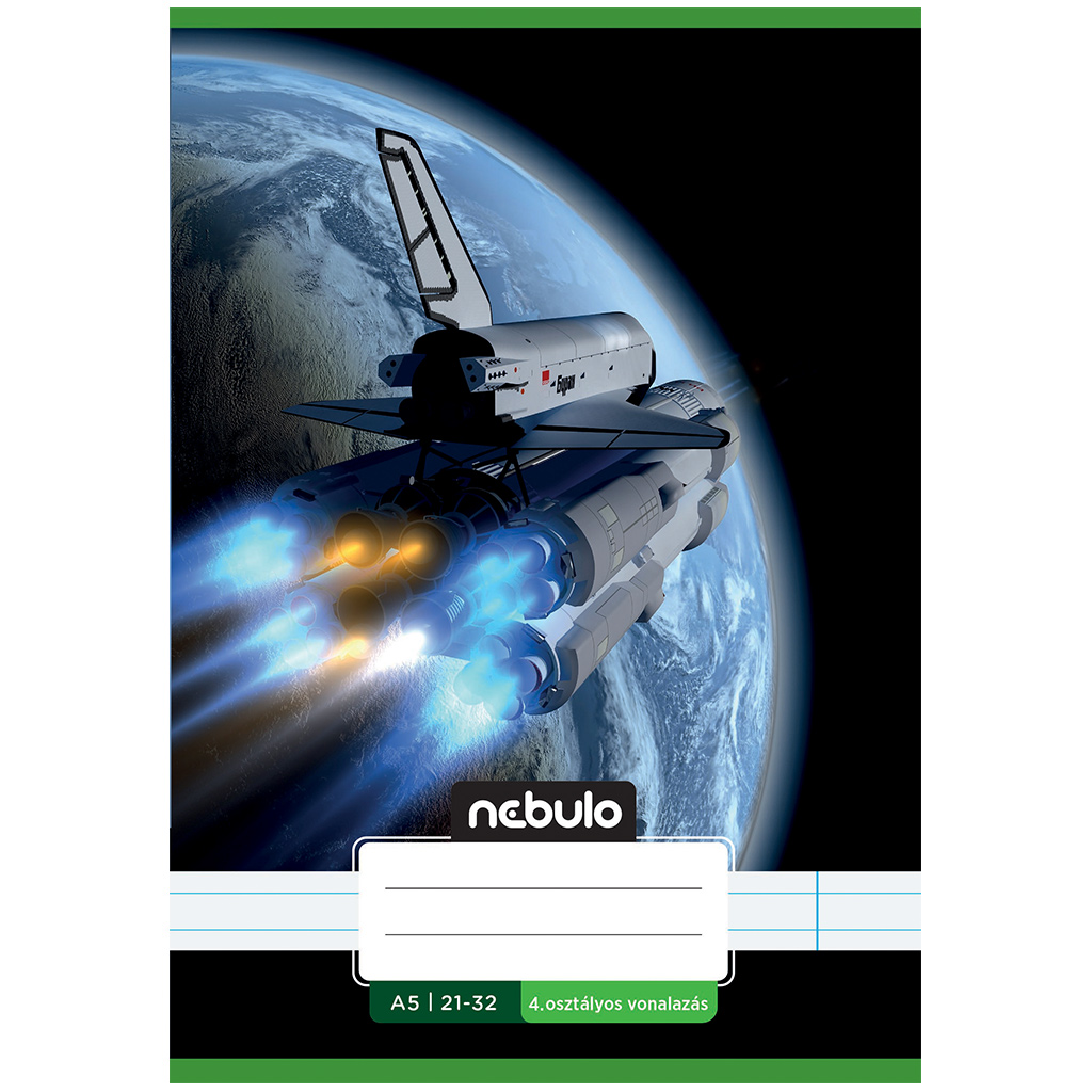 Nebulo: Geheftetes liniertes Schulheft mit Spaceshuttle-Muster für die 4. Klasse, 21-32, A5