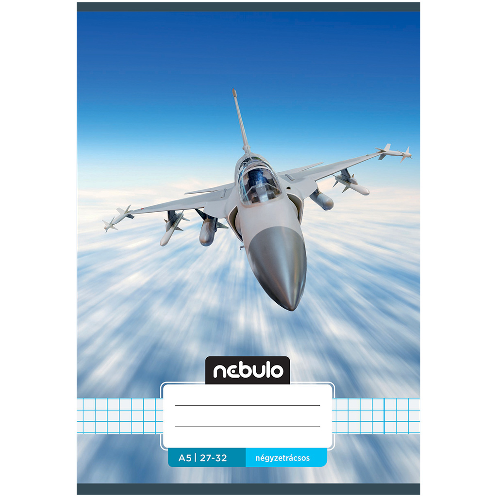 Nebulo: Kariertes Heft A/5 27-32 mit Motiv eines jagenden Düsenflugzeugs