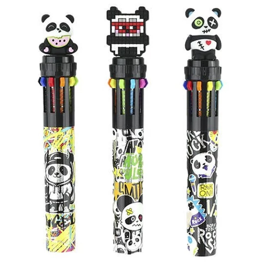 Nebulo: Kugelschreiber mit 10 Farben, Panda-Design, verschiedene Ausführungen, 1 Stück