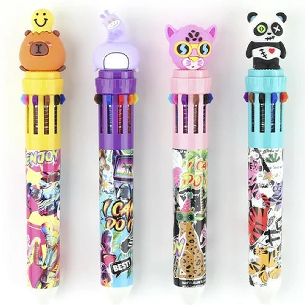 Nebulo: Kugelschreiber mit 10 Farben, lustige Tiermotive, verschiedene Ausführungen, 1 Stück