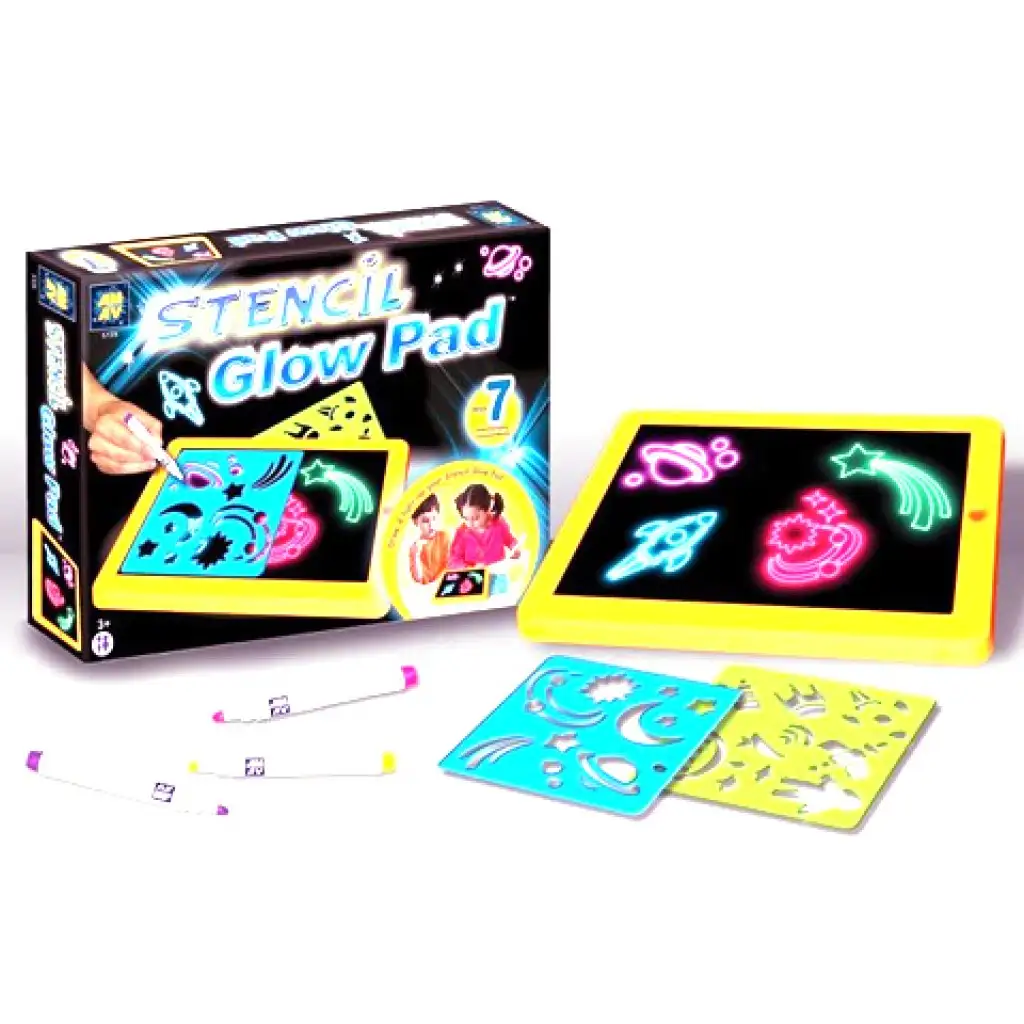 Neon-Zeichenbrett mit Schablonen leuchtet im Dunkeln. kép 2