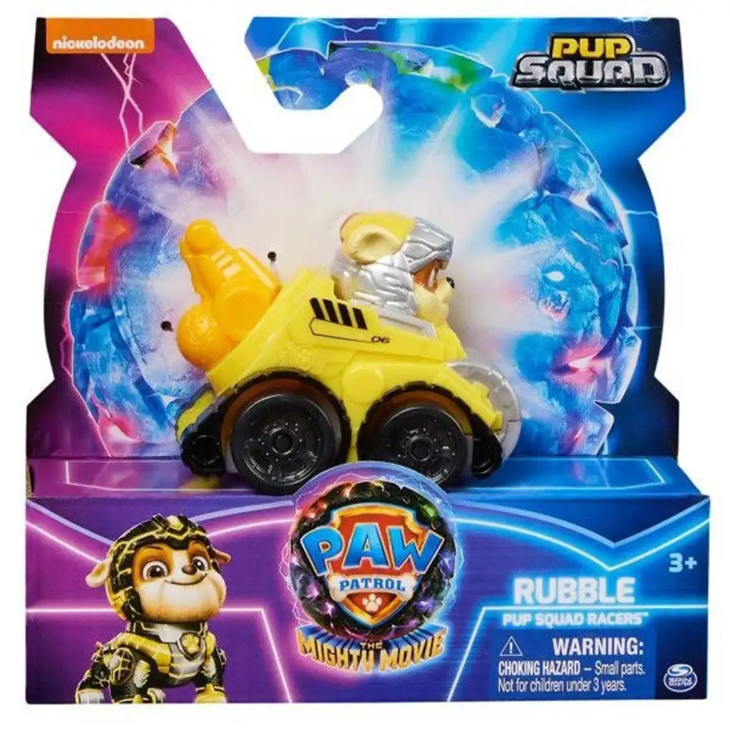 Paw Patrol: Der Mighty Kinofilm: Pup Squad Racers Rubble Minifigur mit Fahrzeug - Spin Master