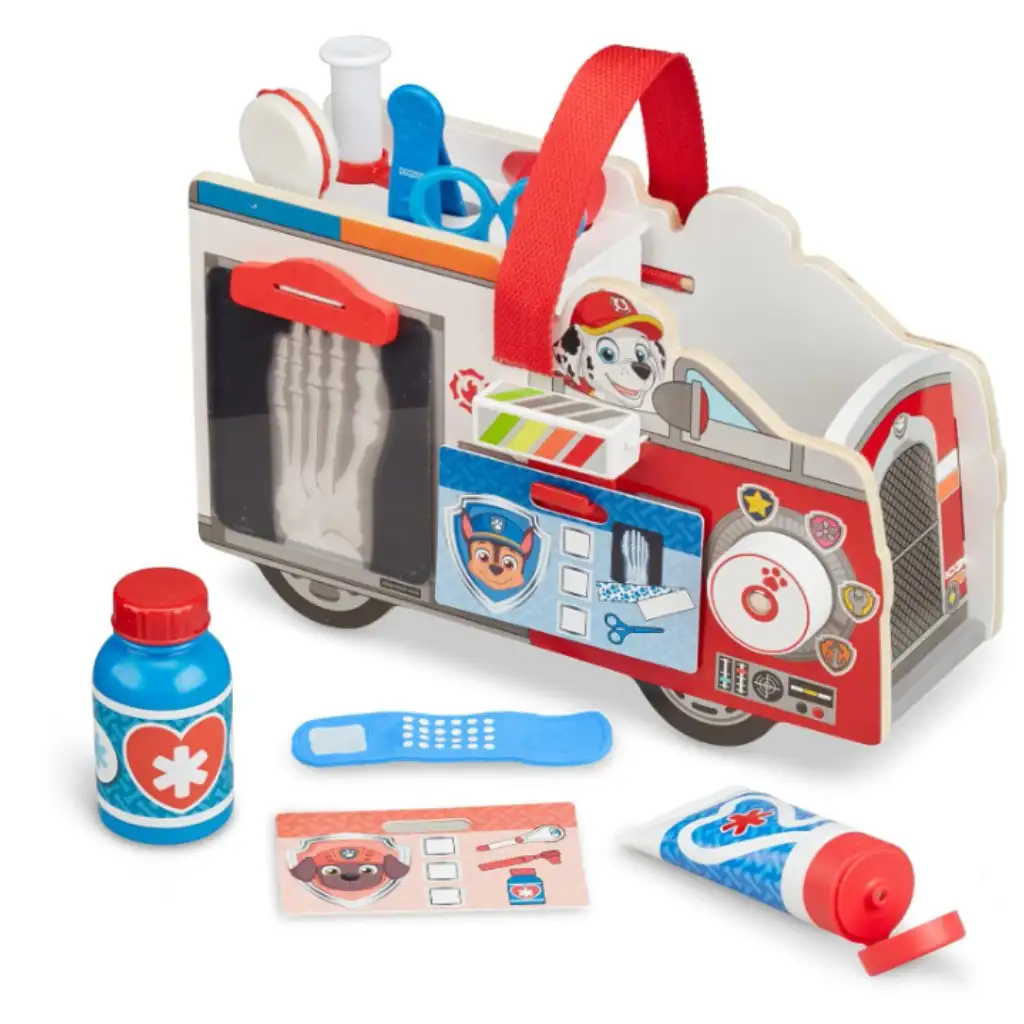 Paw Patrol Marshall Holzfähigkeitsentwicklungs-Feuerwehrauto-Set mit Zubehör - Melissa & Doug kép 4