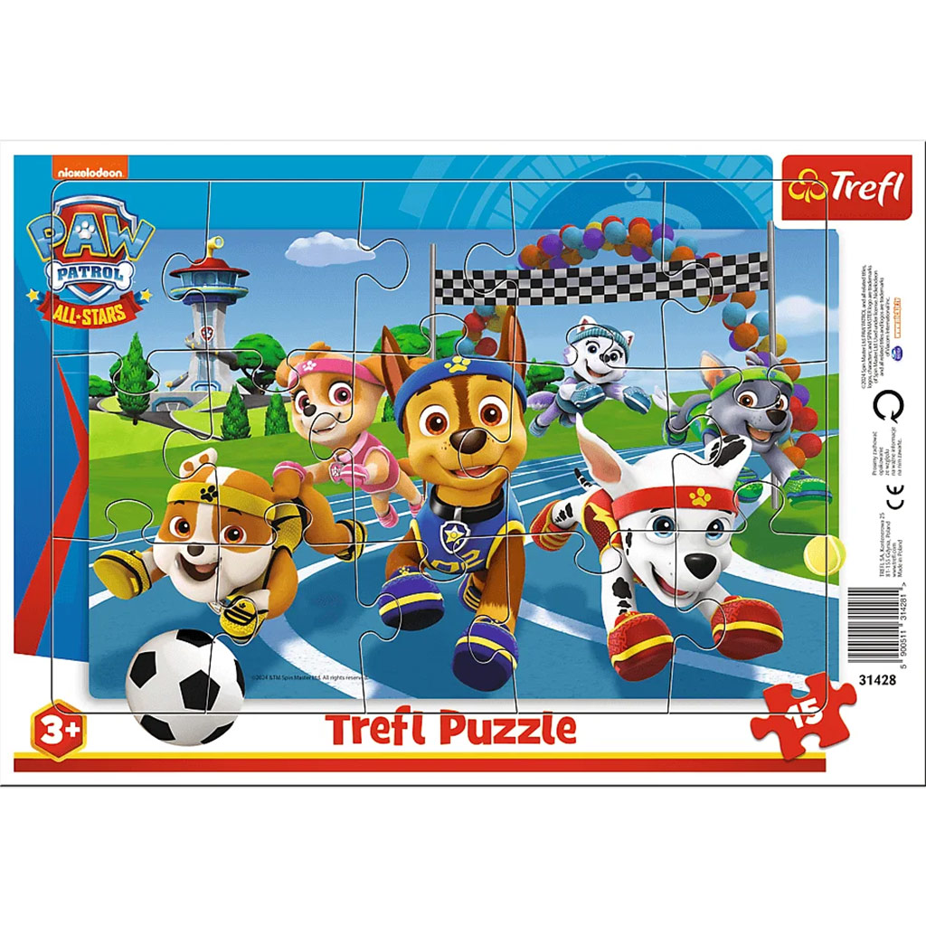 Paw Patrol: Sportliches Abenteuer 15-teiliges Rahmenpuzzle - Trefl