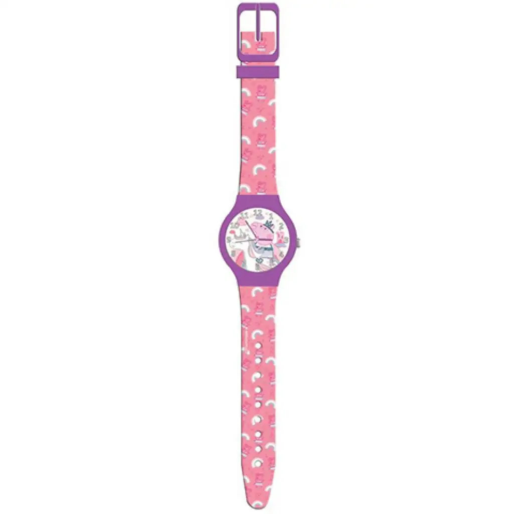 Peppa Wutz rosa analoge Armbanduhr in Metalldose