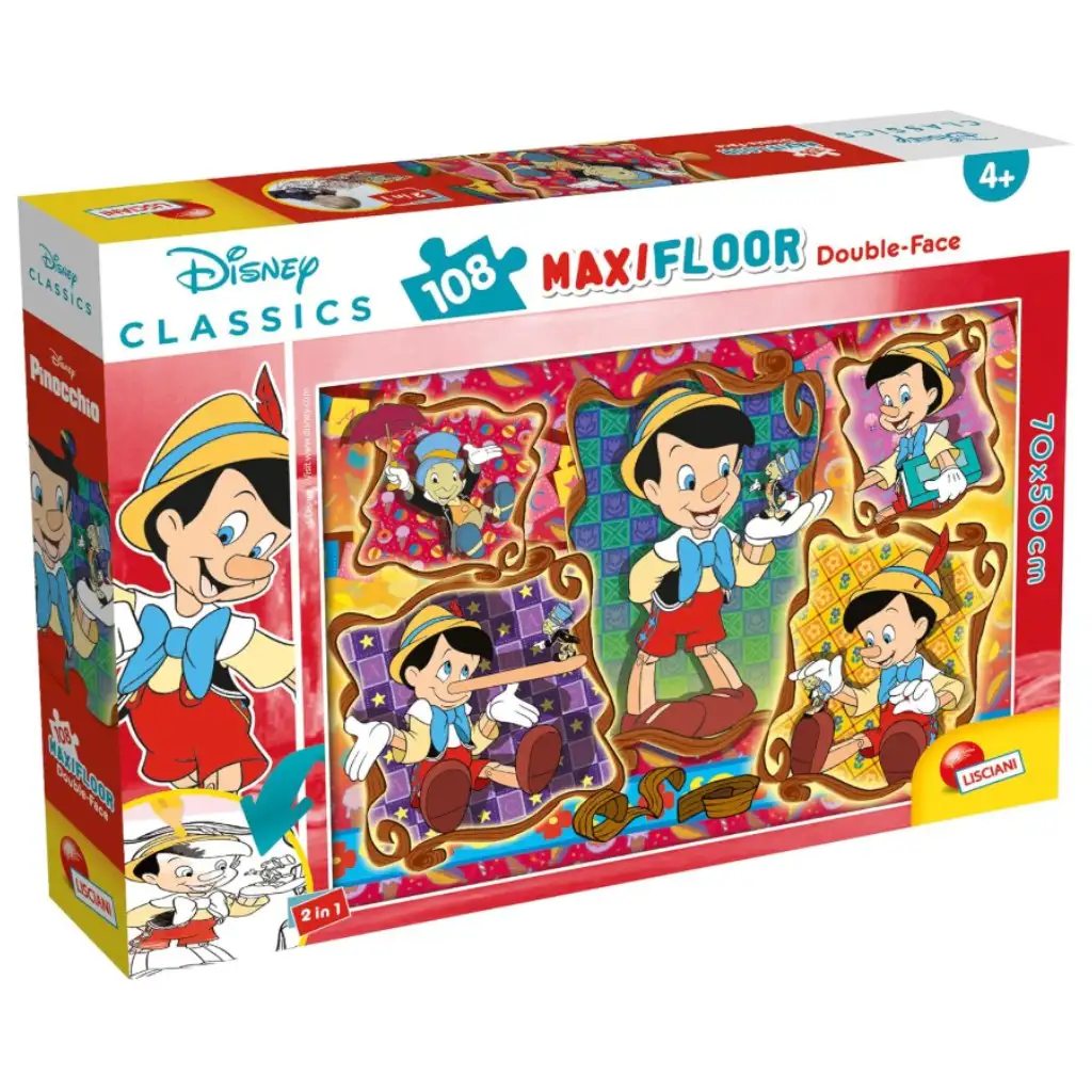 Pinocchio 2-in-1 Puzzle und Malbuch, 108 Teile, 70x50 cm – Lisciani