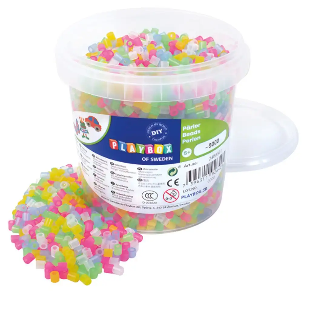 PlayBox: 5mm MIDI Bügelperlen 5000 Stück im transparenten Mix-Eimer