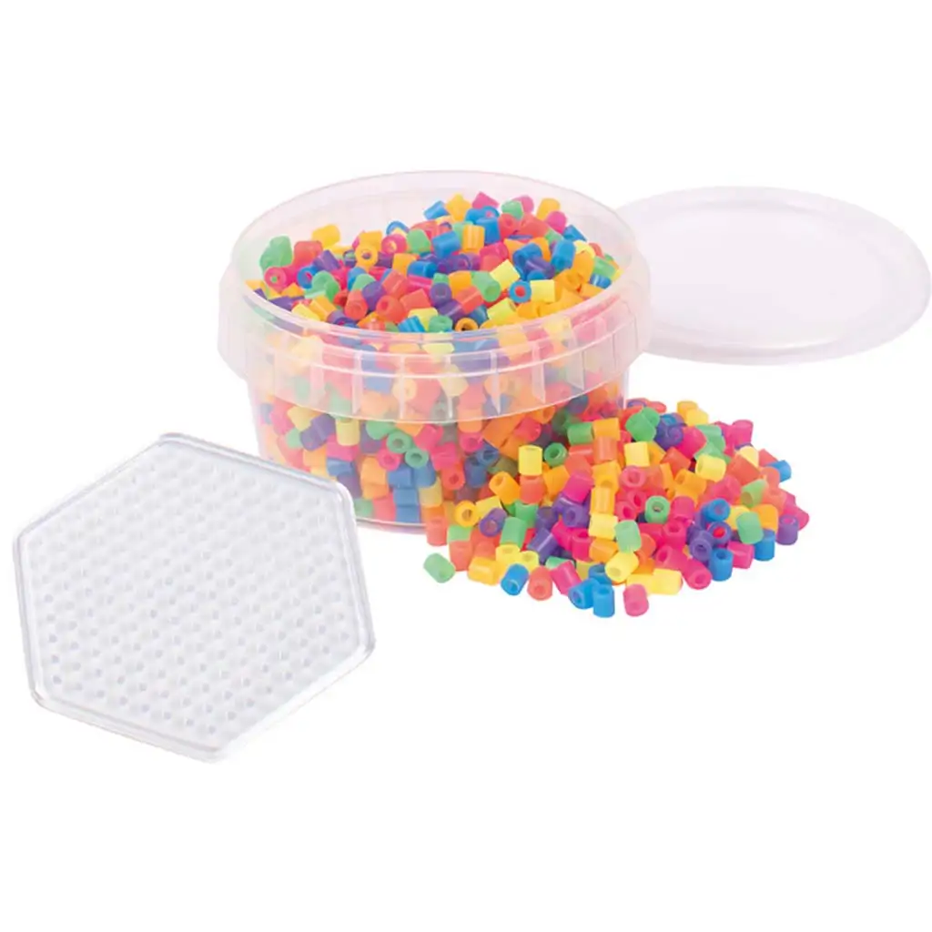PlayBox: 5mm MIDI bügelbare Neonperlen 1000 Stück mit sechseckiger Grundplatte