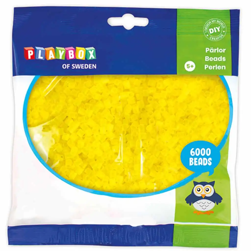 PlayBox: 5mm MIDI transparente bügelbare Perlen in Zitronengelb, 6000 Stück Packung