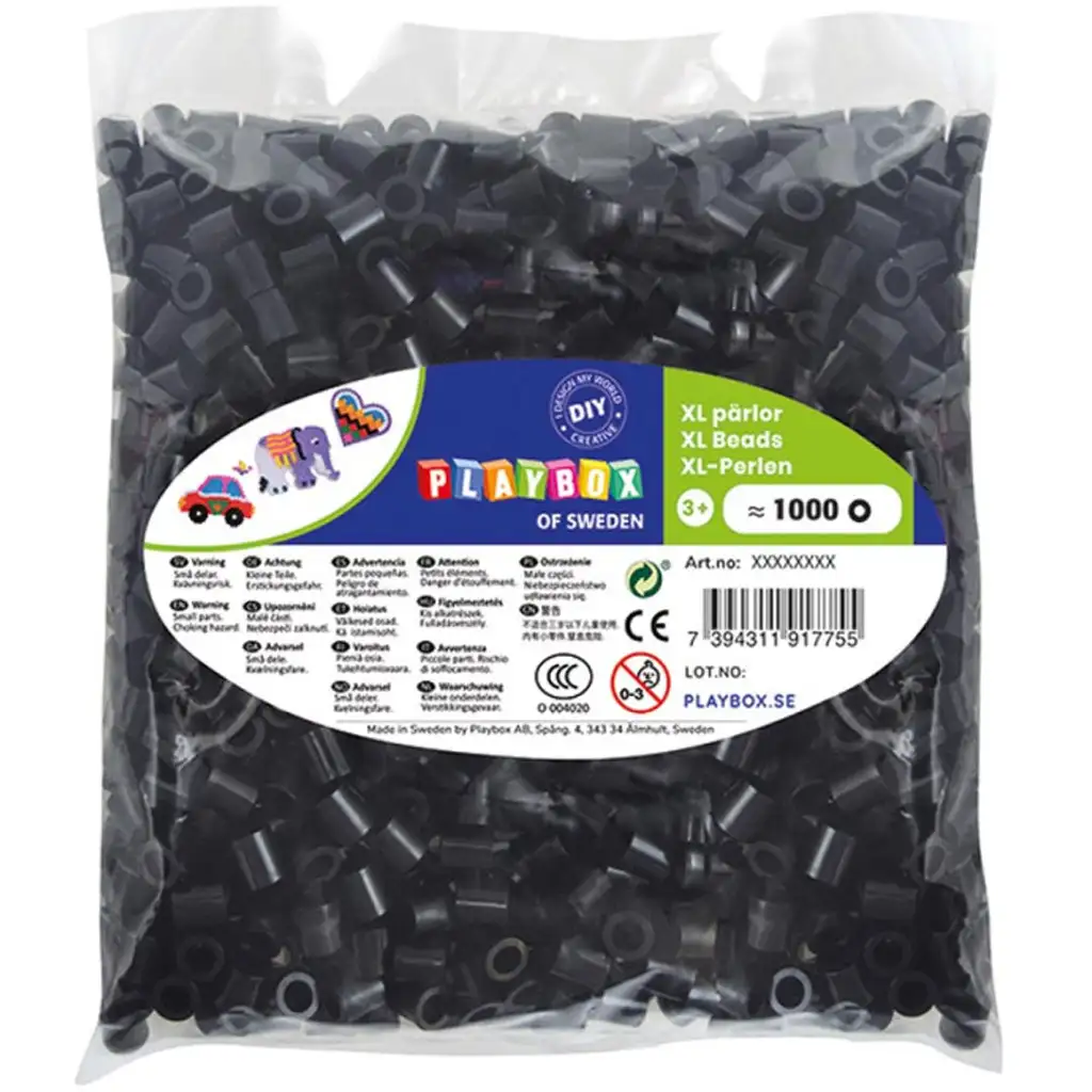 PlayBox: 9 mm XL MAXI bügelperlen 1000er Packung in Schwarz