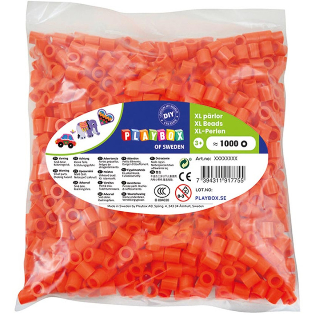 PlayBox: 9 mm XL MIDI Bügelperlen, 1000 Stück, orange