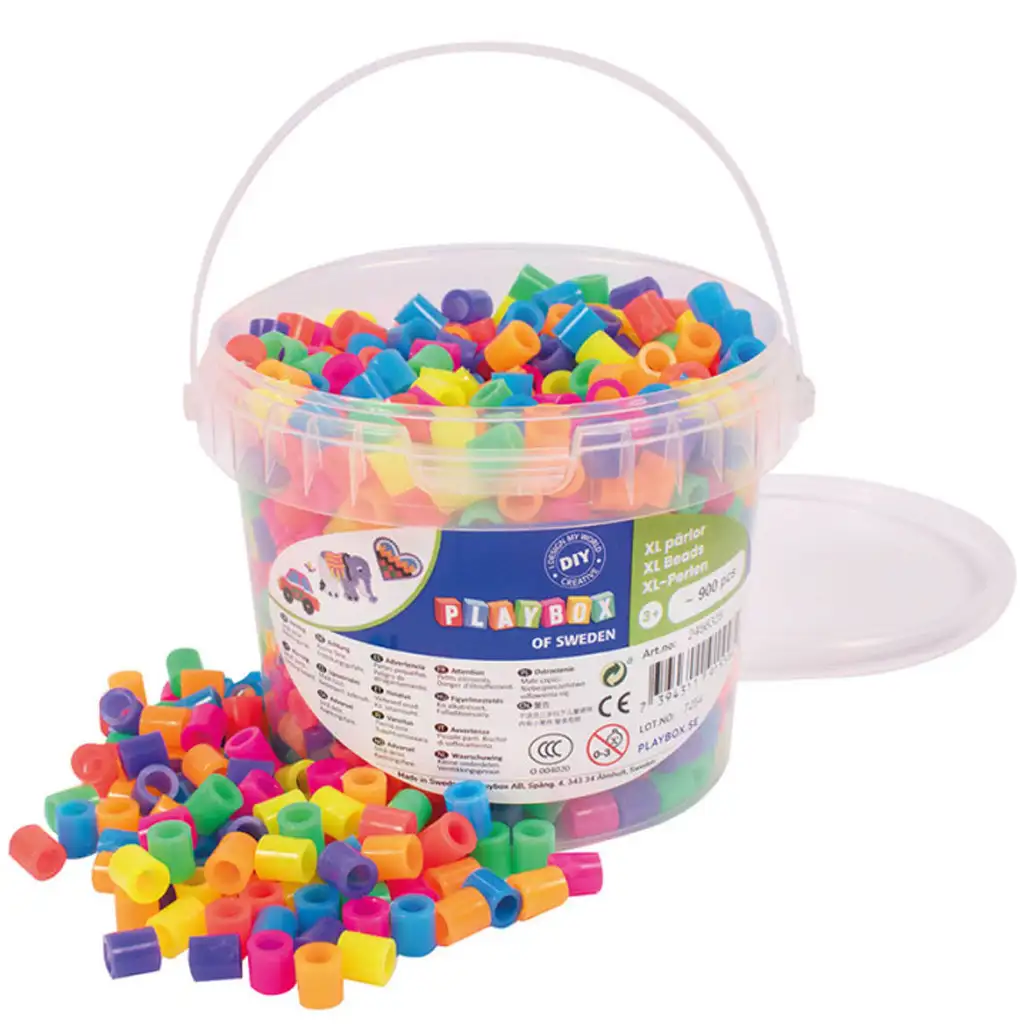 PlayBox: 9mm XL MAXI neonfarbene bügelbare Perlen im Eimer, 900 Stück Packung