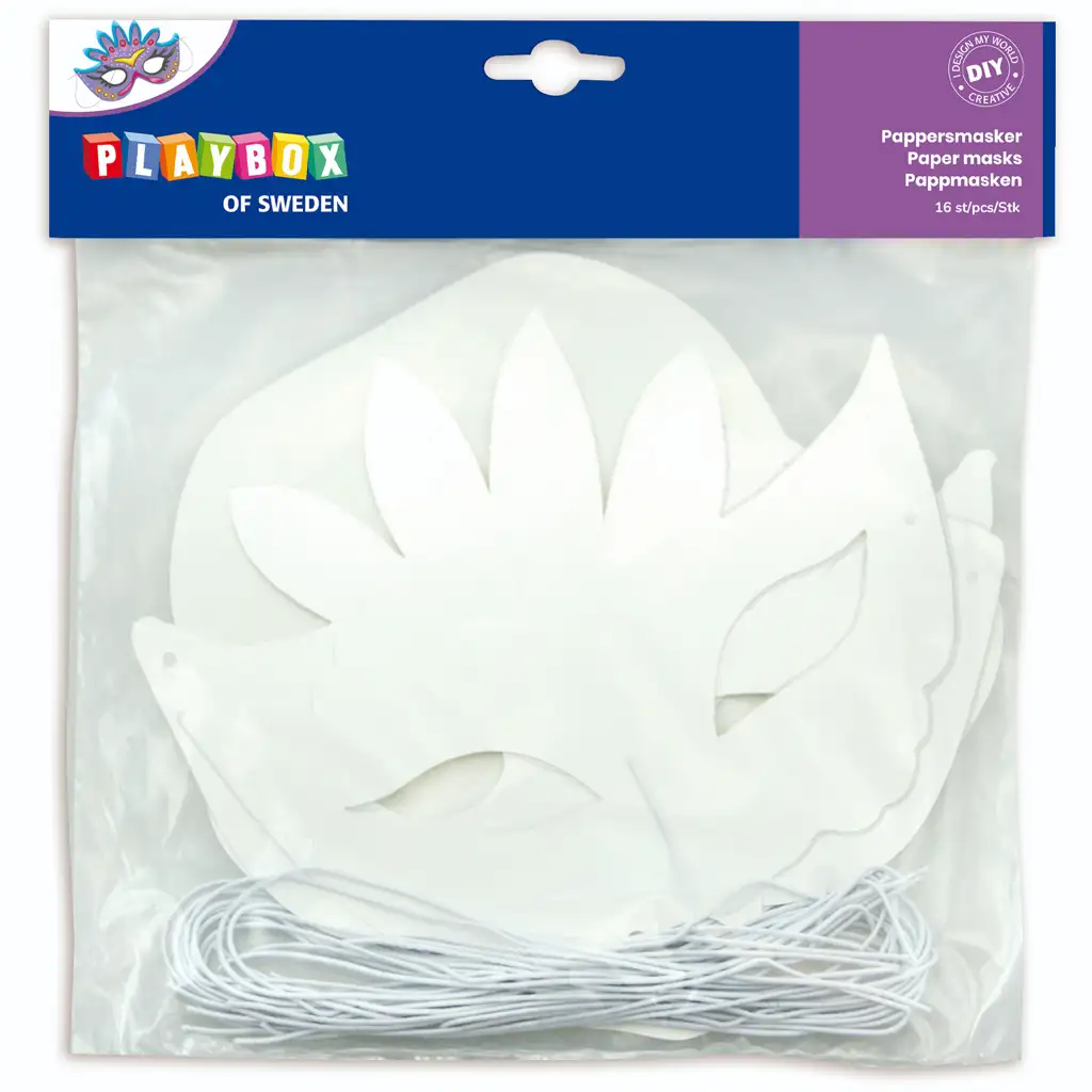 PlayBox: Ausmalbare Papiermasken-Set, 16 Stück