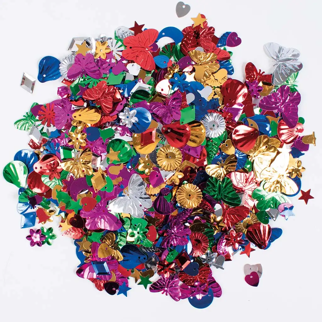 PlayBox: Bunte Pailletten in verschiedenen Farben, Größen und Formen, 100g-Packung