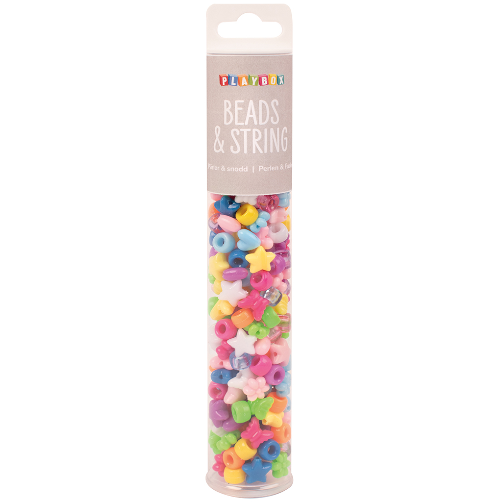 PlayBox: Bunte, gemischte fädelbare Perlen in verschiedenen Formen, 200 Stück