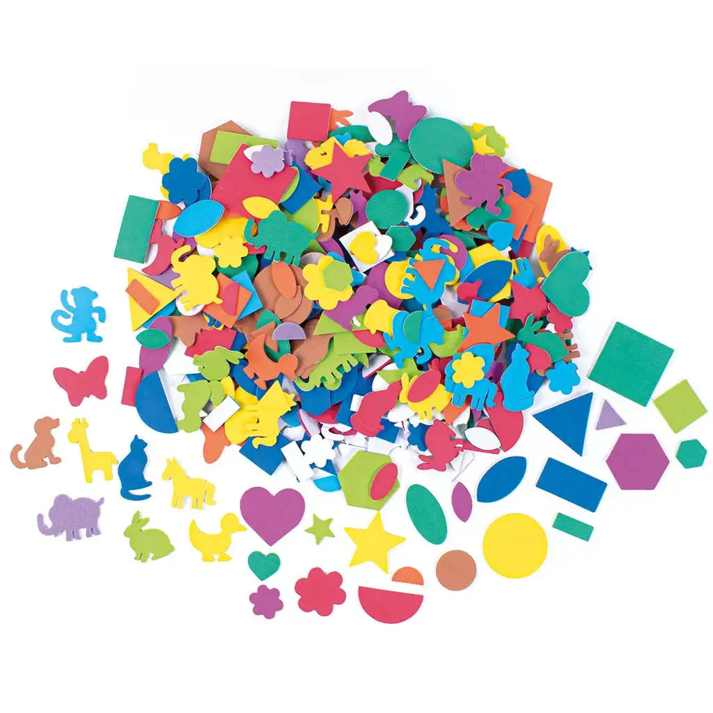 PlayBox: Bunte, klebbare Dekorationselemente aus Schaumstoff in verschiedenen Farben und Formen, 170g-Packung