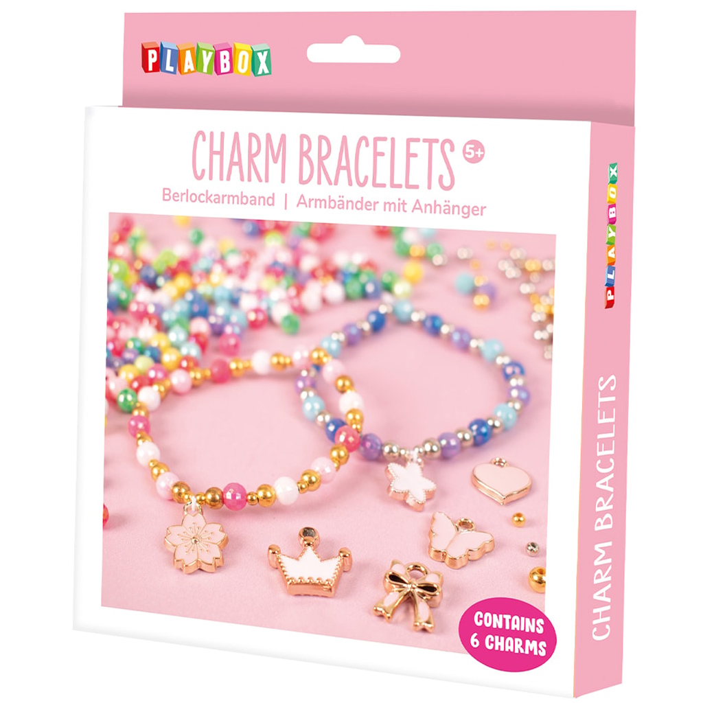 PlayBox: Charm-Armband-Bastelset mit Perlen und Anhängern, 500-teilig