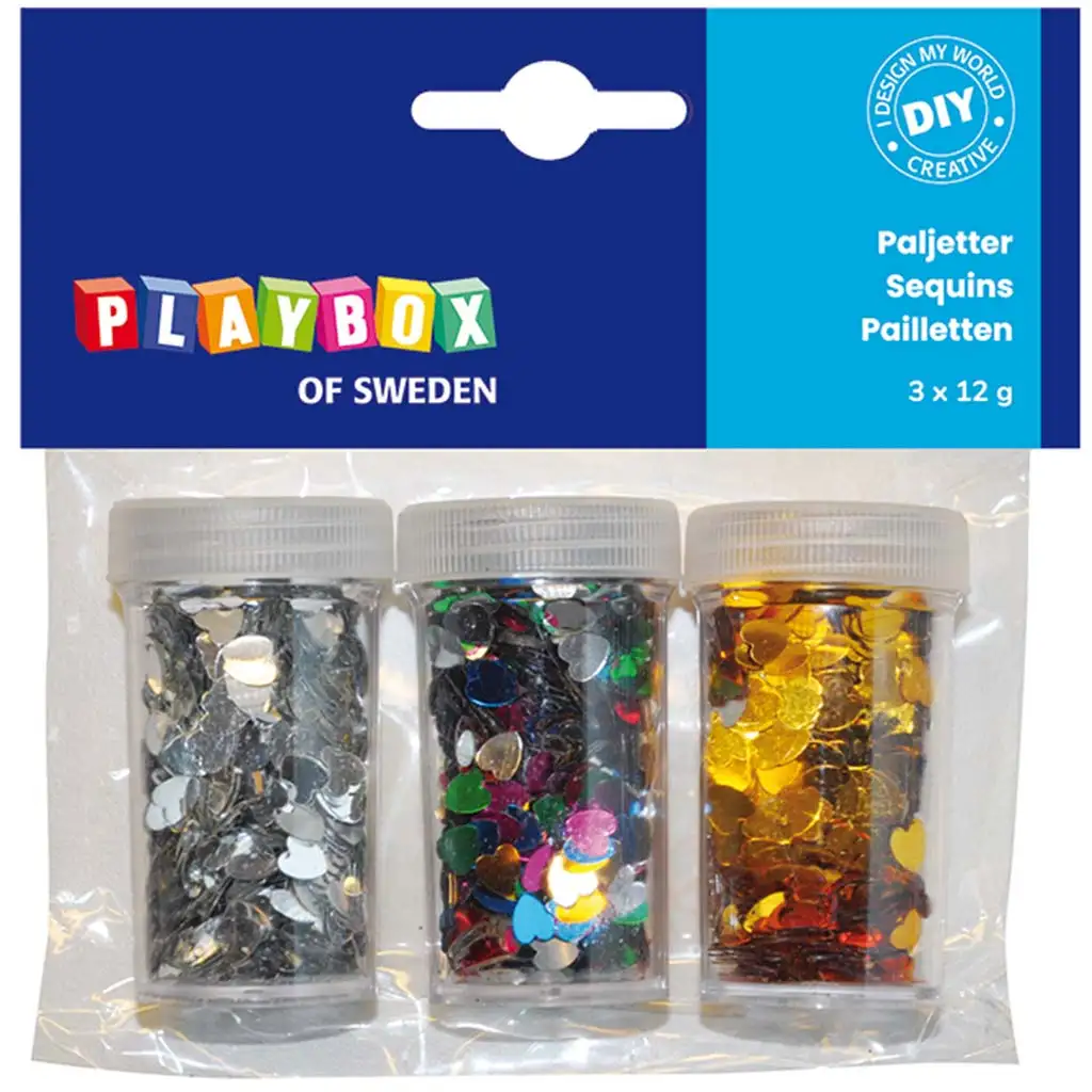 PlayBox: Dekorationsherzen in verschiedenen Farben, 3x12g Packung
