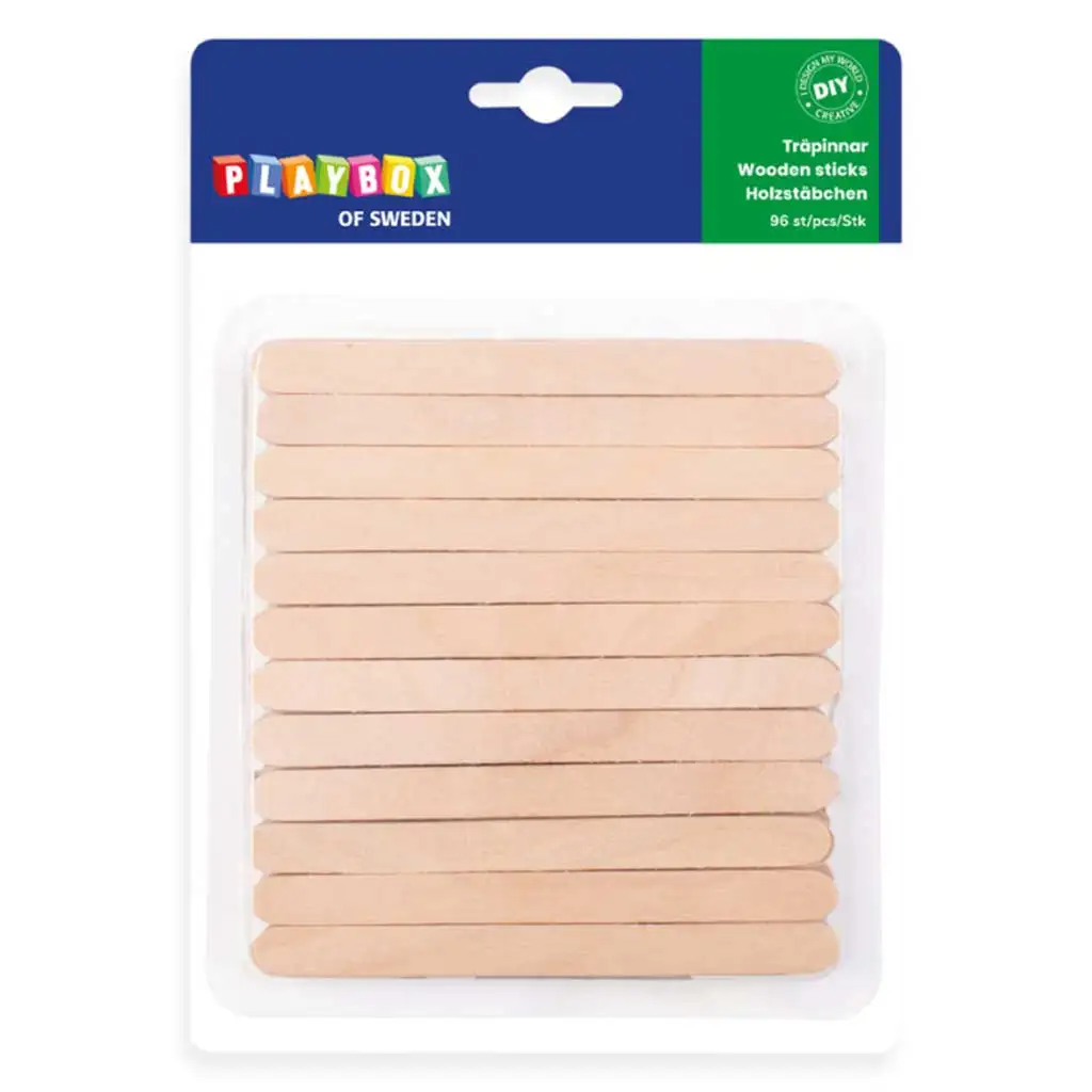 PlayBox: Dekorationsholzstäbchen mit abgerundeten Ecken 110x10mm 96er-Pack