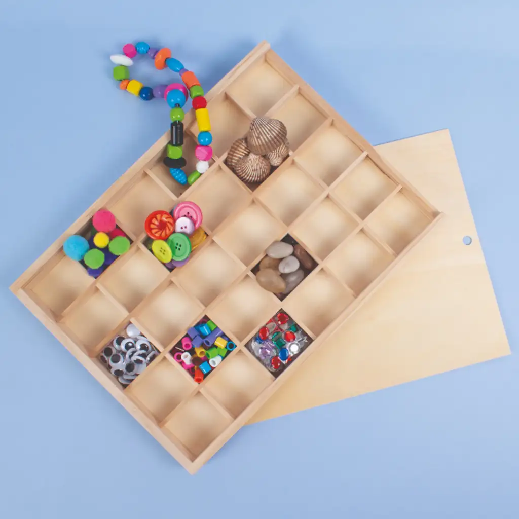 PlayBox: Holz-Aufbewahrungsbox mit Schiebedeckel, 30 Fächer kép 2