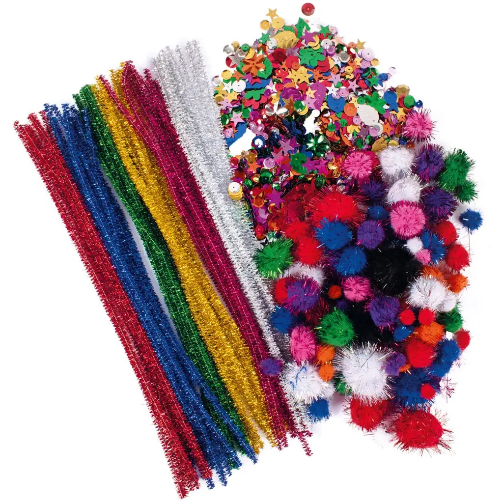 PlayBox: Kreativset mit Chenilledraht, Pompons und Pailletten, 2500-teiliges Set