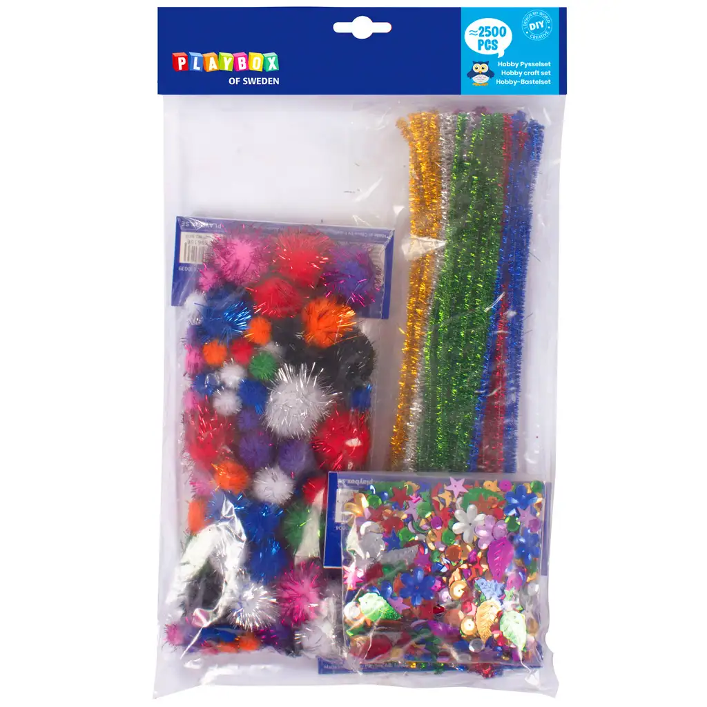 PlayBox: Kreativset mit Chenilledraht, Pompons und Pailletten, 2500-teiliges Set kép 2