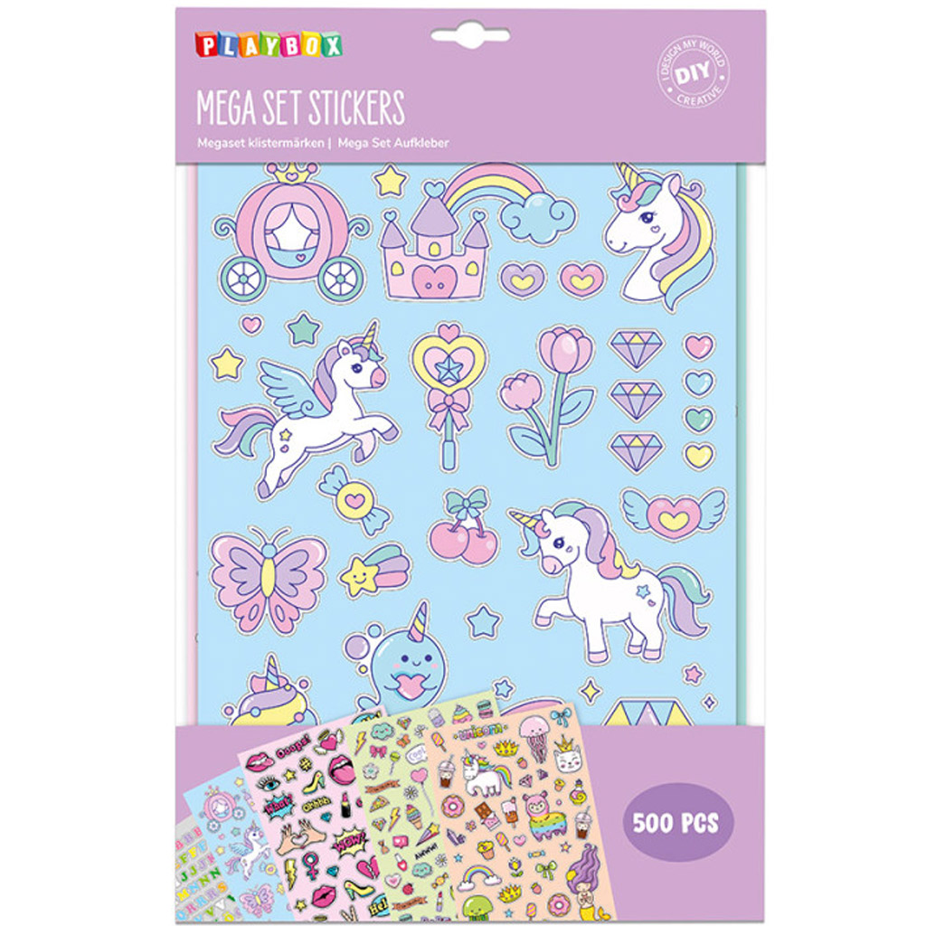 PlayBox: Mega-Sticker-Set mit Einhorn-Motiven – 500 Stück